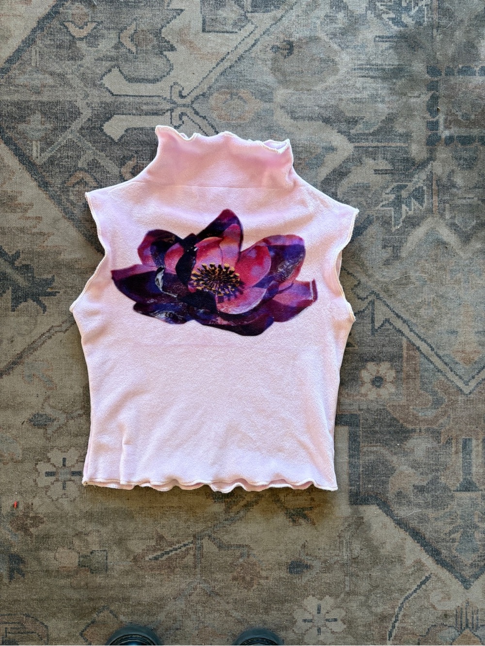 Pink Floral Mock Neck Velour Top